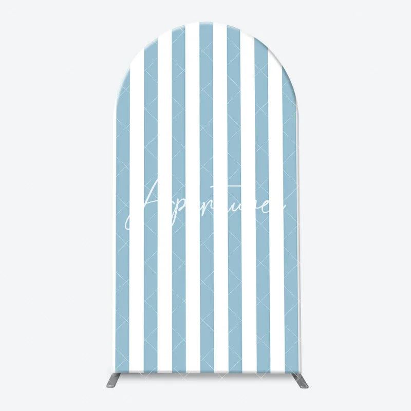 Aperturee - Aperturee One Silly Goose Light Blue Arch Backdrop Kit Stripe and Gingham Patterns for Baby Shower First Birthday Party Decor