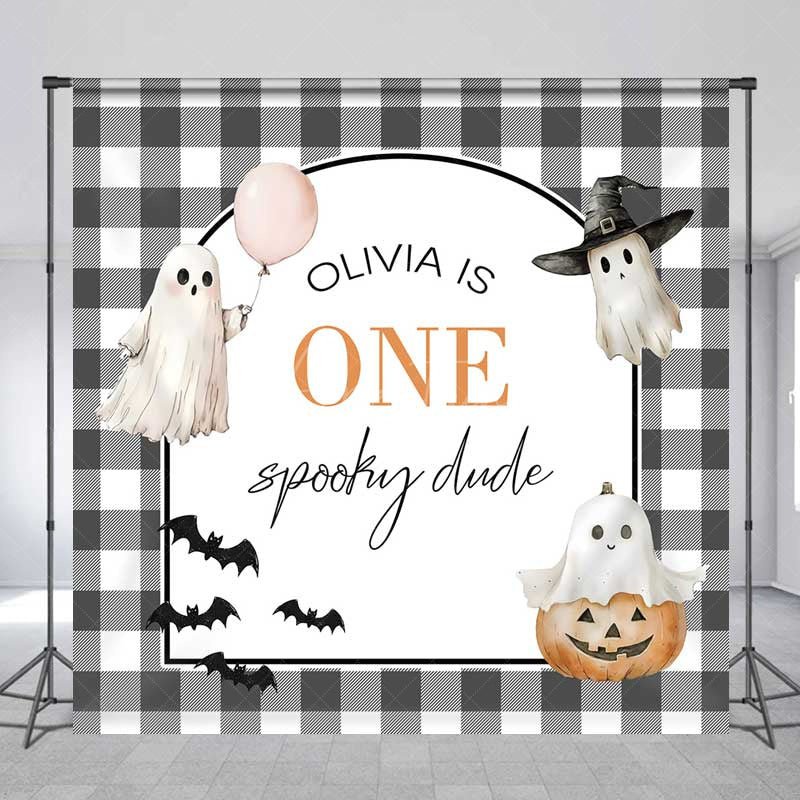 Aperturee Aperturee One Spooky Dude First Birthday Backdrop Cute Ghost and Pumpkin Halloween Personalized Girl’s Boo Day Party Decor