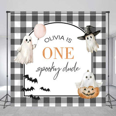 Aperturee Aperturee One Spooky Dude First Birthday Backdrop Cute Ghost and Pumpkin Halloween Personalized Girl’s Boo Day Party Decor