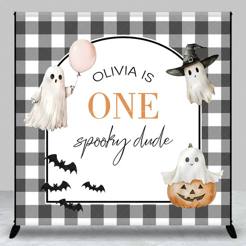 Aperturee Aperturee One Spooky Dude First Birthday Backdrop Cute Ghost and Pumpkin Halloween Personalized Girl’s Boo Day Party Decor