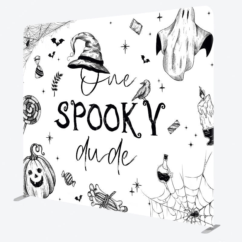 Aperturee - Aperturee One Spooky Dude Halloween Square Tension Backdrop