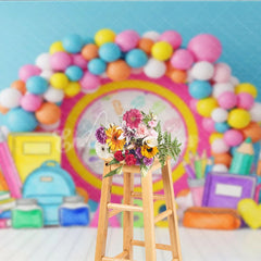 Aperturee - Aperturee Open Book Back To School Backdrop ABC Letters School Supplies Balloon Arch Background Student Photography Prop