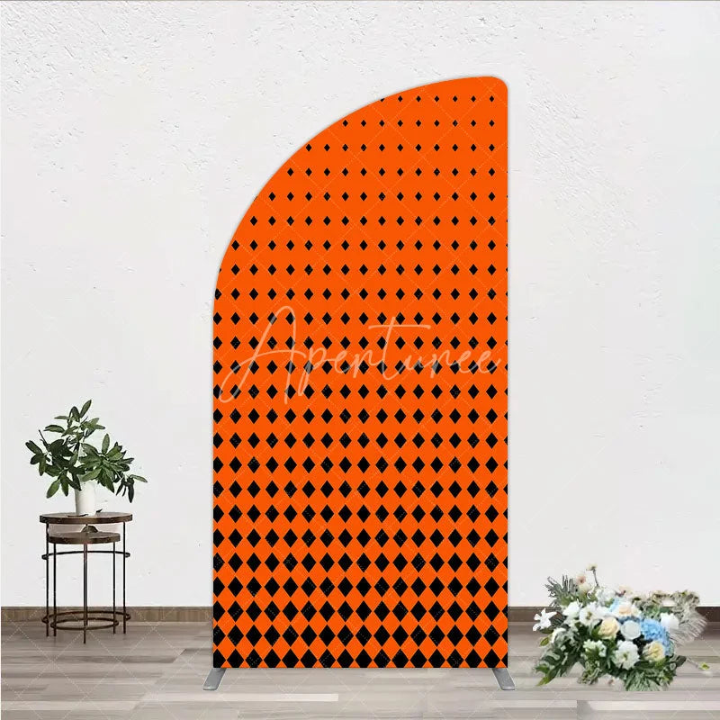 Aperturee - Aperturee Orange and Black Diamond Gradient Half Moon Arch Backdrop Modern Geometric Pattern Party Cover