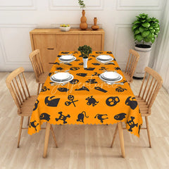 Aperturee - Aperturee Orange and Black Halloween Rectangle Tablecloth with Ghosts and Skulls for Spooky Party Decor