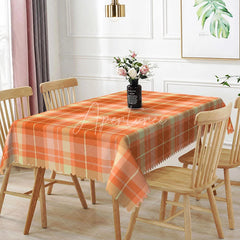 Aperturee - Aperturee Orange and Cream Plaid Rectangle Tablecloth Classic Tartan Grid Pattern Fall Harvest Kitchen Dining Decor