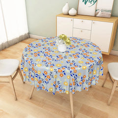 Aperturee - Aperturee Orange and Yellow Wildflower Meadow Round Tablecloth Fresh Blue Spring Floral Decor