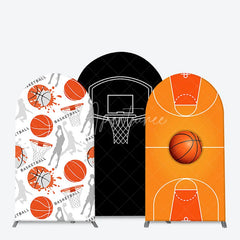 Aperturee - Aperturee Orange Black White Basketball Court Hoop Player Arch Backdrop Kit Sports Theme Birthday Party Decor