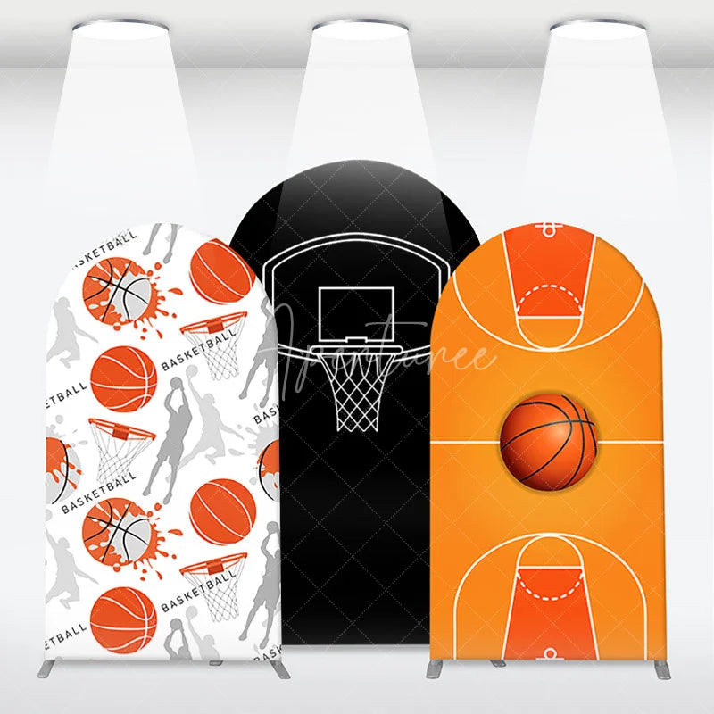 Aperturee - Aperturee Orange Black White Basketball Court Hoop Player Arch Backdrop Kit Sports Theme Birthday Party Decor