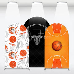 Aperturee - Aperturee Orange Black White Basketball Court Hoop Player Arch Backdrop Kit Sports Theme Birthday Party Decor