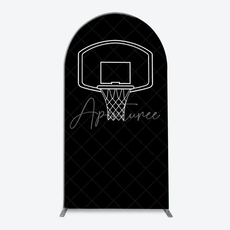 Aperturee - Aperturee Orange Black White Basketball Court Hoop Player Arch Backdrop Kit Sports Theme Birthday Party Decor