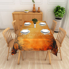 Aperturee - Aperturee Orange Halloween Rectangle Tablecloth with Carved Jack O’ Lanterns for Fall and Spooky Party Decorations