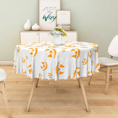 Aperturee - Aperturee Orange Halloween Round Tablecloth with Jack-o’-Lantern Print for Spooky Pumpkin Themed Party Decor