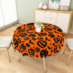 Aperturee - Aperturee Orange Halloween Round Tablecloth with Jack-o’-Lanterns Bats and Spiders for Spooky Party Decor