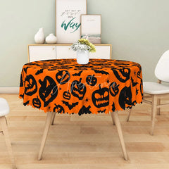 Aperturee - Aperturee Orange Halloween Round Tablecloth with Jack-o’-Lanterns Bats and Spiders for Spooky Party Decor
