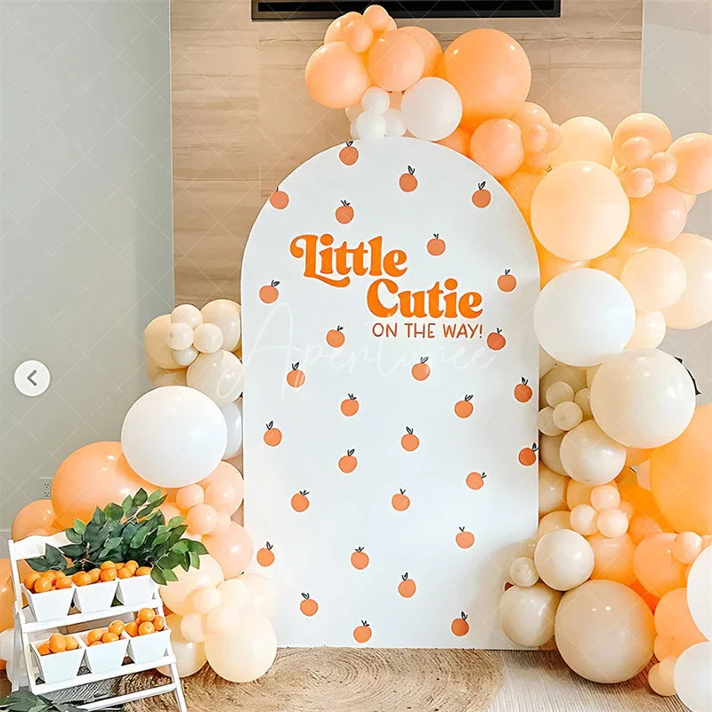 Aperturee - Aperturee Orange Little Cutie Baby Shower Arch Backdrop