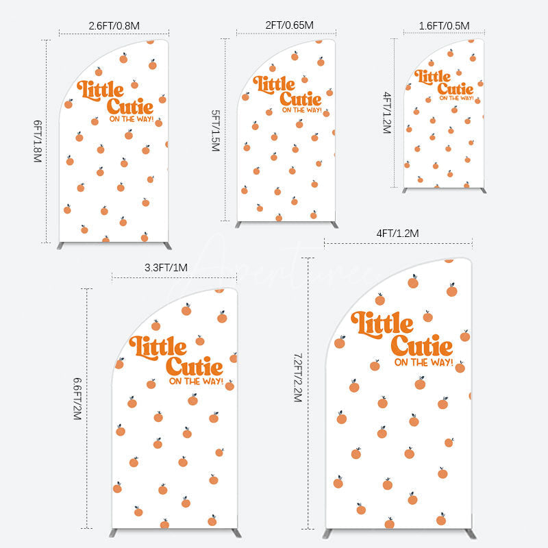 Aperturee - Aperturee Orange Little Cutie Baby Shower Half Moon Arch Backdrop