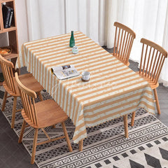 Aperturee - Aperturee Orange White Striped Rectangle Tablecloth Rustic Distressed Grunge Pattern Cover Modern Dining Room Decor