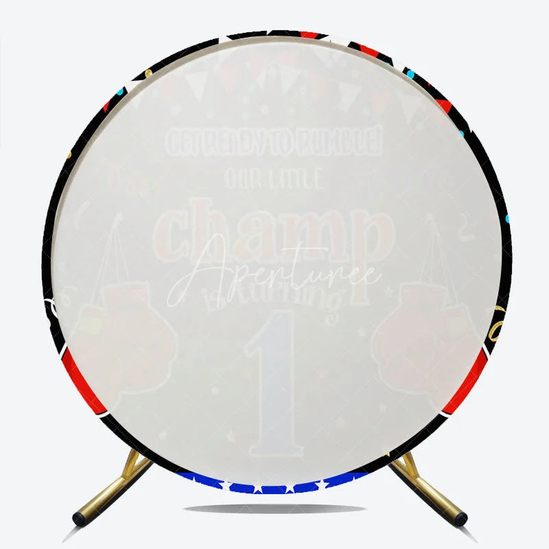 Aperturee - Aperturee Our Little Champ is Turning One Round Backdrop Boxing First Birthday Party Get Ready to Rumble Sports Decor