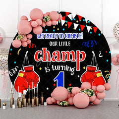 Aperturee - Aperturee Our Little Champ is Turning One Round Backdrop Boxing First Birthday Party Get Ready to Rumble Sports Decor