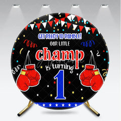 Aperturee - Aperturee Our Little Champ is Turning One Round Backdrop Boxing First Birthday Party Get Ready to Rumble Sports Decor