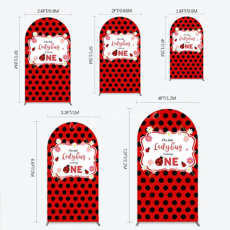 Aperturee - Aperturee Our Little Ladybug is Turning One Arch Backdrop Red and Black Polka Dot First Birthday Cute Insect Party Decor