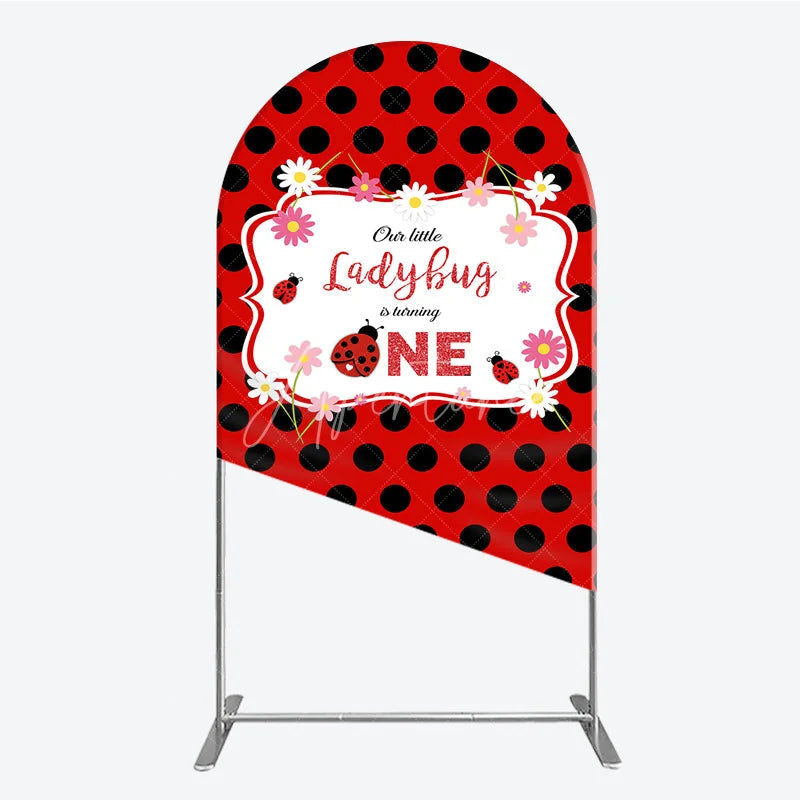 Aperturee - Aperturee Our Little Ladybug is Turning One Arch Backdrop Red and Black Polka Dot First Birthday Cute Insect Party Decor
