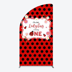 Aperturee - Aperturee Our Little Ladybug is Turning One Half Moon Arch Backdrop Red and Black Polka Dot First Birthday Cute Insect Party