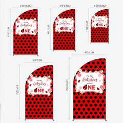 Aperturee - Aperturee Our Little Ladybug is Turning One Half Moon Arch Backdrop Red and Black Polka Dot First Birthday Cute Insect Party