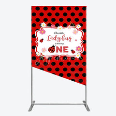 Aperturee - Aperturee Our Little Ladybug is Turning One Rectangle Backdrop Red and Black Polka Dot First Birthday Cute Insect Party Decor