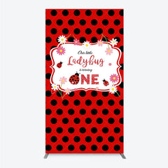 Aperturee - Aperturee Our Little Ladybug is Turning One Rectangle Backdrop Red and Black Polka Dot First Birthday Cute Insect Party Decor