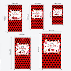 Aperturee - Aperturee Our Little Ladybug is Turning One Rectangle Backdrop Red and Black Polka Dot First Birthday Cute Insect Party Decor