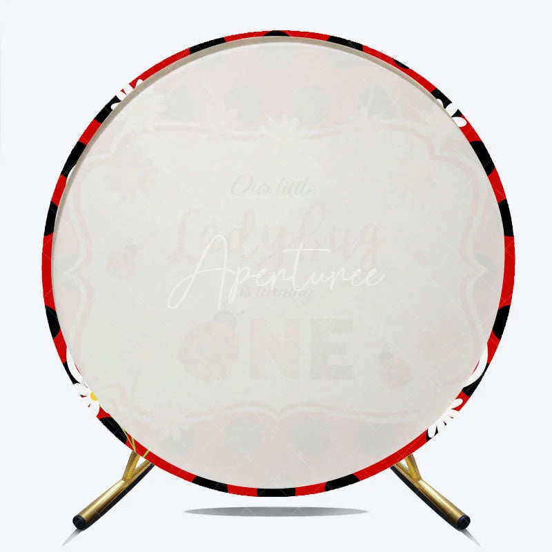 Aperturee - Aperturee Our Little Ladybug is Turning One Round Backdrop Red and Black Polka Dot First Birthday Cute Insect Party Decor