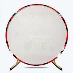Aperturee - Aperturee Our Little Ladybug is Turning One Round Backdrop Red and Black Polka Dot First Birthday Cute Insect Party Decor
