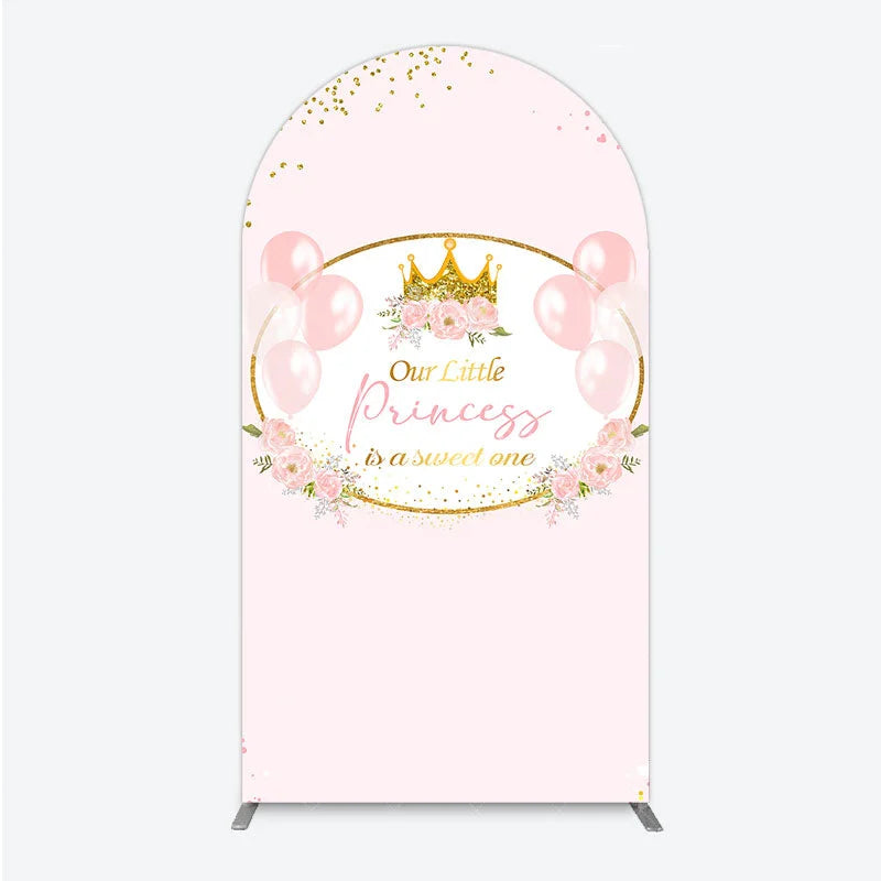 Aperturee - Aperturee Our Little Princess Baby Shower Arch Backdrop Pink and Gold Royal Crown with Balloons Girl Party Photo Booth Decor