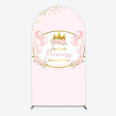 Aperturee - Aperturee Our Little Princess Baby Shower Arch Backdrop Pink and Gold Royal Crown with Balloons Girl Party Photo Booth Decor