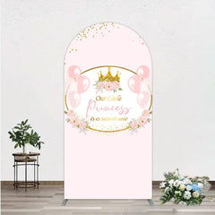 Aperturee - Aperturee Our Little Princess Baby Shower Arch Backdrop Pink and Gold Royal Crown with Balloons Girl Party Photo Booth Decor