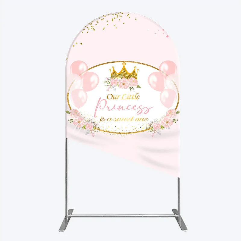 Aperturee - Aperturee Our Little Princess Baby Shower Arch Backdrop Pink and Gold Royal Crown with Balloons Girl Party Photo Booth Decor