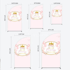 Aperturee - Aperturee Our Little Princess Baby Shower Half Moon Arch Backdrop Pink and Gold Royal Crown with Balloons Girl Party Photo