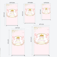 Aperturee - Aperturee Our Little Princess Baby Shower Rectangle Backdrop Pink and Gold Royal Crown with Balloons Girl Party Photo Booth