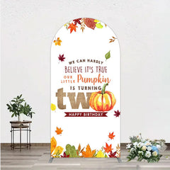 Aperturee - Aperturee Our Little Pumpkin is Turning Two Arch Backdrop Fall Autumn Leaves 2nd Birthday Rustic Party Photo Booth Decor