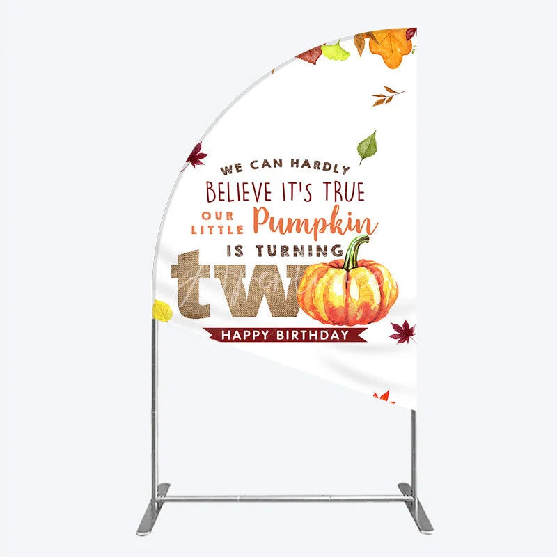 Aperturee - Aperturee Our Little Pumpkin is Turning Two Half Moon Arch Backdrop Fall Autumn Leaves 2nd Birthday Rustic Party Photo Booth