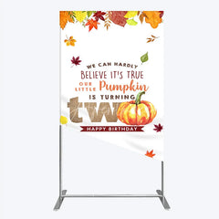 Aperturee - Aperturee Our Little Pumpkin is Turning Two Rectangle Backdrop Fall Autumn Leaves 2nd Birthday Rustic Party Photo Booth Decor