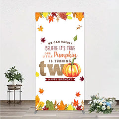 Aperturee - Aperturee Our Little Pumpkin is Turning Two Rectangle Backdrop Fall Autumn Leaves 2nd Birthday Rustic Party Photo Booth Decor