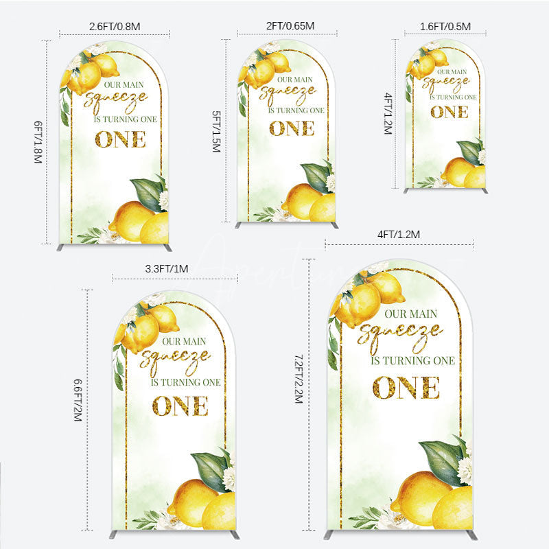 Aperturee - Aperturee Our Main Squeeze is Turning One Arch Backdrop Lemon Themed First Birthday Summer Citrus Party Photo Prop