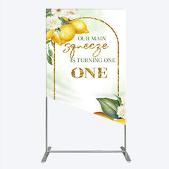Aperturee - Aperturee Our Main Squeeze is Turning One Rectangle Backdrop Lemon Themed First Birthday Summer Citrus Party Photo Prop