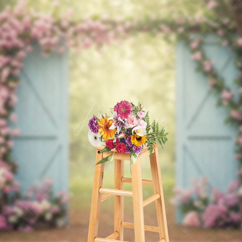 Aperturee - Aperturee Outdoor Floral Arched Door Bokeh Spring Backdrops