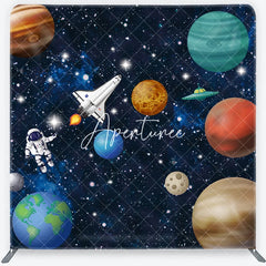 Aperturee - Aperturee Outer Space Astronaut and Planets Square Double-Sided Backdrop Galaxy Kids Birthday Party Photo Decor