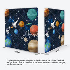 Aperturee - Aperturee Outer Space Astronaut and Planets Square Double-Sided Backdrop Galaxy Kids Birthday Party Photo Decor