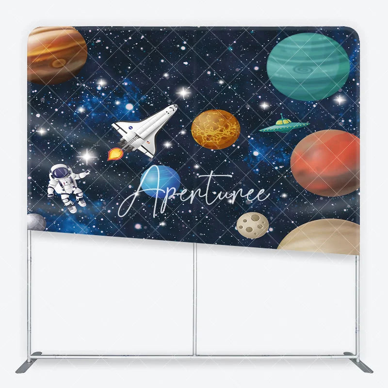 Aperturee - Aperturee Outer Space Astronaut and Planets Square Double-Sided Backdrop Galaxy Kids Birthday Party Photo Decor
