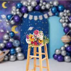 Aperturee - Aperturee Outer Space Galaxy and Planets Backdrop Silver and Purple Balloon Arch Astronaut Theme for Boy Birthday
